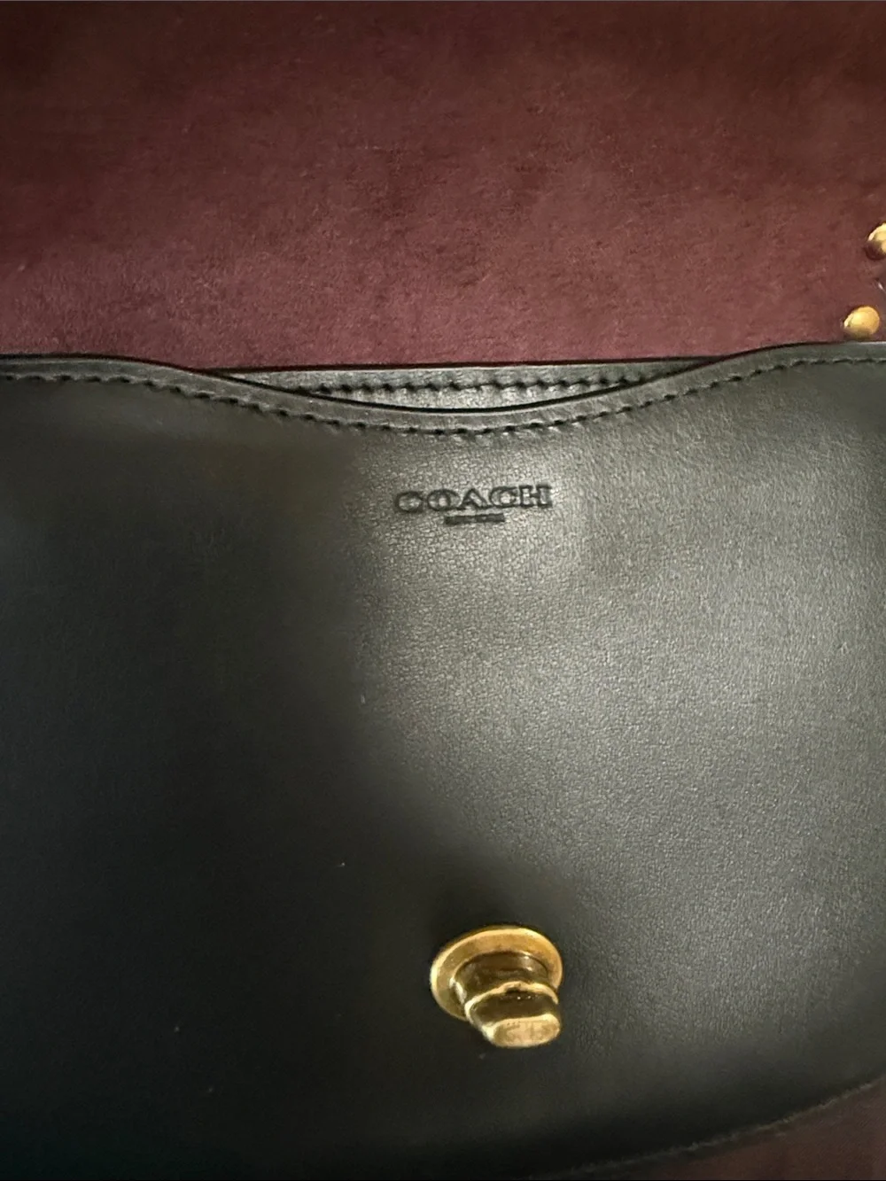 Coach Saddle Belt Bag Studded Black Leather Crossbody Belt Bag Chain Strap
